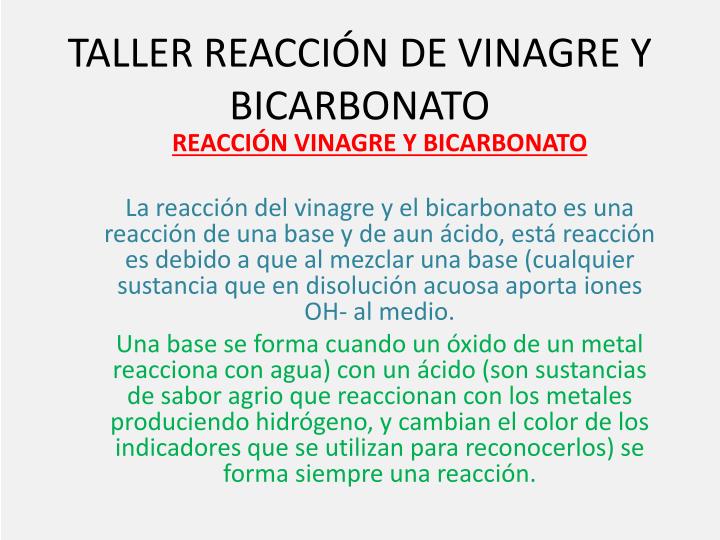 taller reacci n de vinagre y bicarbonato