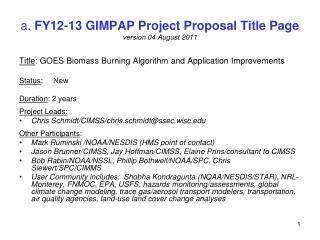 a fy12 13 gimpap project proposal title page version 04 august 2011