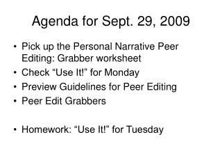 Agenda for Sept. 29, 2009