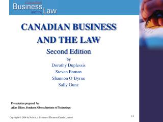 CANADIAN BUSINESS AND THE LAW Second Edition by