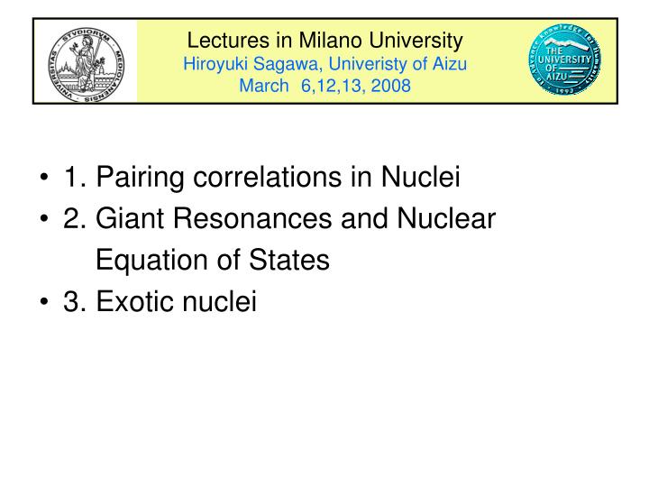 lectures in milano university hiroyuki sagawa univeristy of aizu march 6 12 13 2008