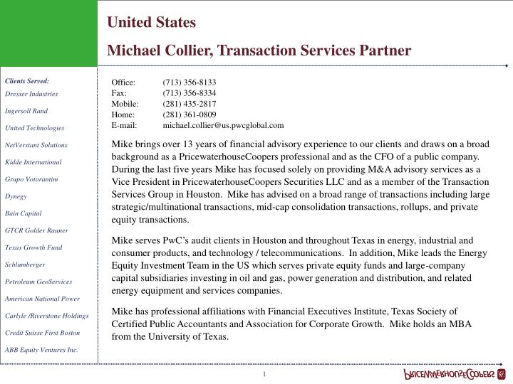 united states michael collier transaction services partner
