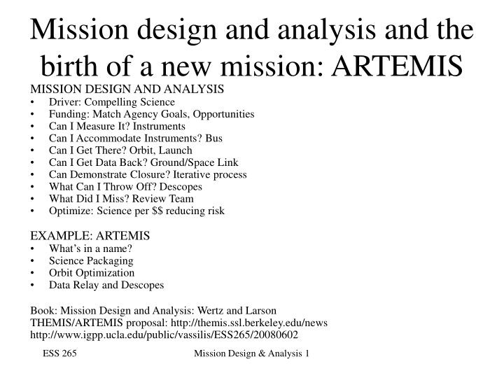 mission design and analysis and the birth of a new mission artemis