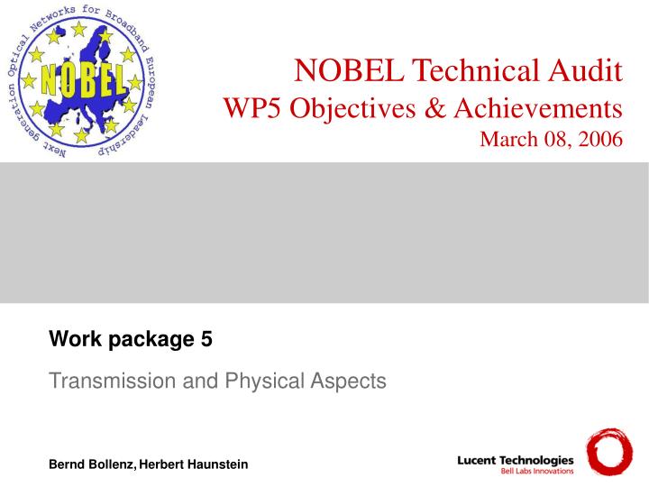 nobel technical audit wp5 objectives achievements march 08 2006