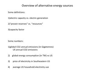 Overview of alternative energy sources