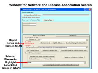 Window for Network and Disease Association Search