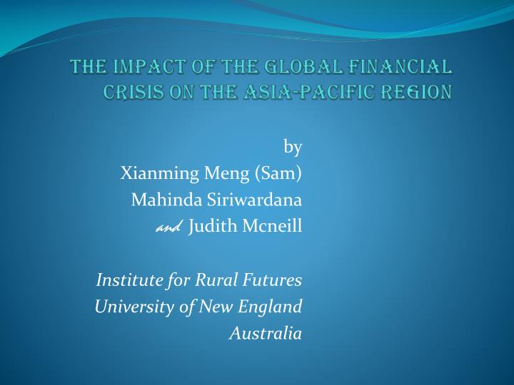 the impact of the global financial crisis on the asia pacific region