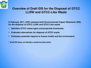 Overview of Draft EIS for the Disposal of GTCC LLRW and GTCC-Like Waste