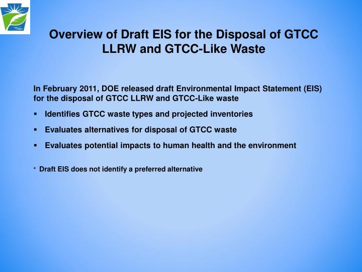 overview of draft eis for the disposal of gtcc llrw and gtcc like waste