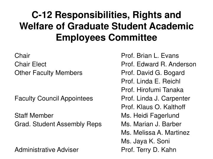 c 12 responsibilities rights and welfare of graduate student academic employees committee
