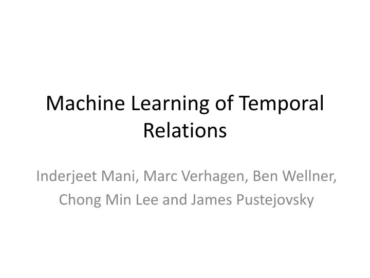 machine learning of temporal relations