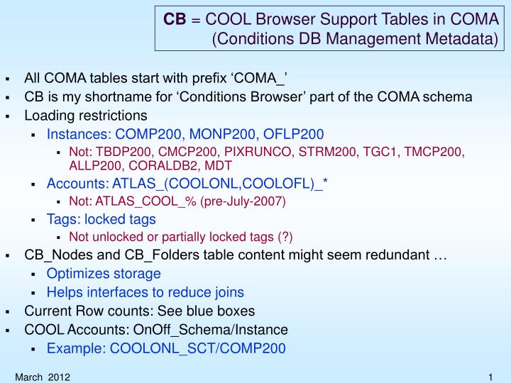 cb cool browser support tables in coma conditions db management metadata