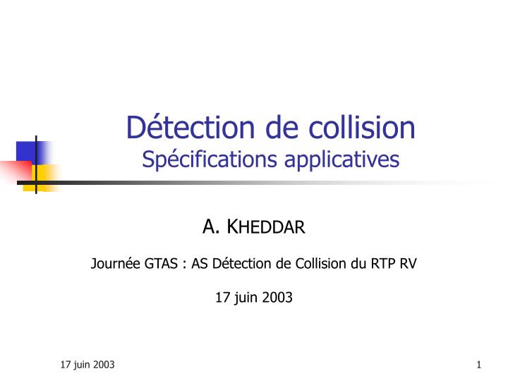 d tection de collision sp cifications applicatives