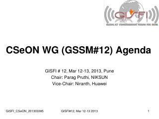 CSeON WG (GSSM#12) Agenda