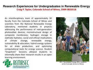 2011 Renewable Energy REU students at the Colorado School of Mines