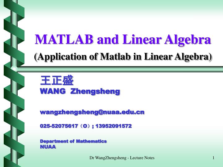 matlab and linear algebra application of matlab in linear algebra