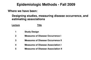 Epidemiologic Methods - Fall 2009