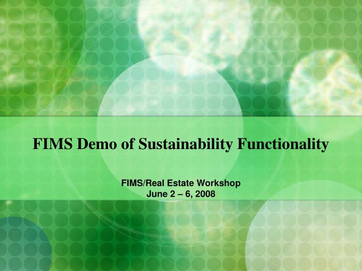 fims demo of sustainability functionality