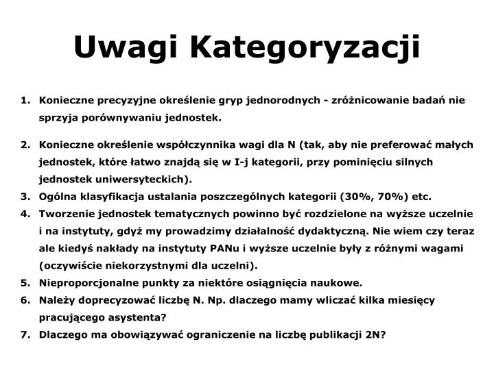 uwagi kategoryzacji