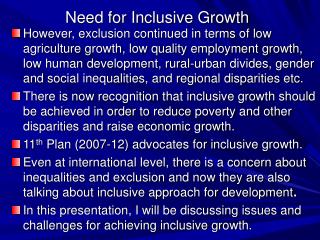 Need for Inclusive Growth