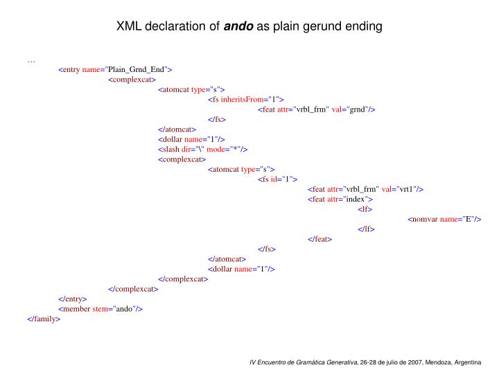 xml declaration of ando as plain gerund ending