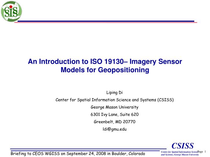 an introduction to iso 19130 imagery sensor models for geopositioning