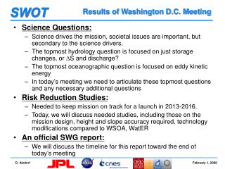 Results of Washington D.C. Meeting