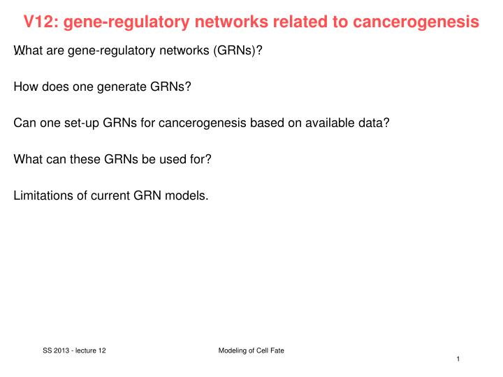 v12 gene regulatory networks related to cancerogenesis