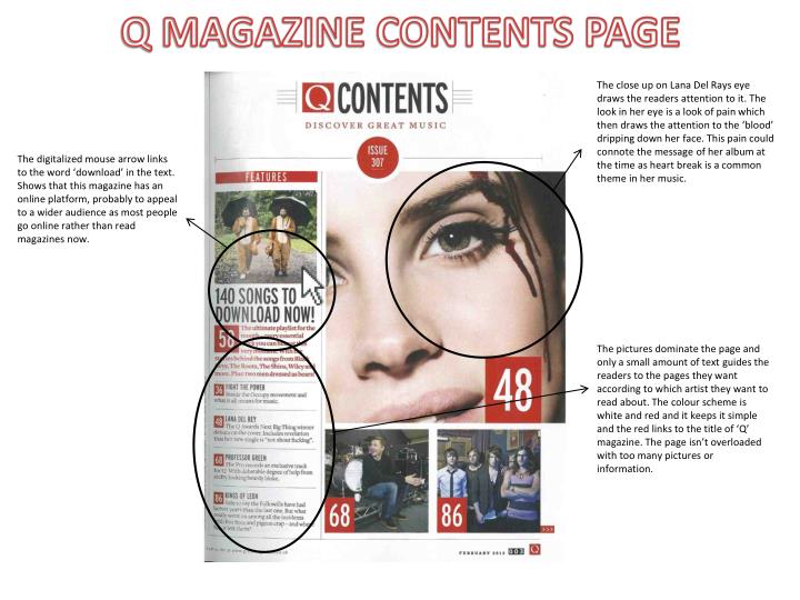 q magazine contents page