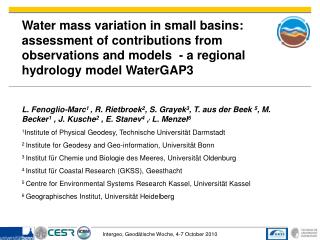 STREMP/DFG Project Results : Estimation of water mass changes Model improvement and coupling