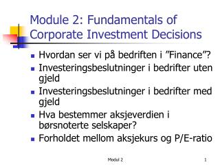 module 2 fundamentals of corporate investment decisions