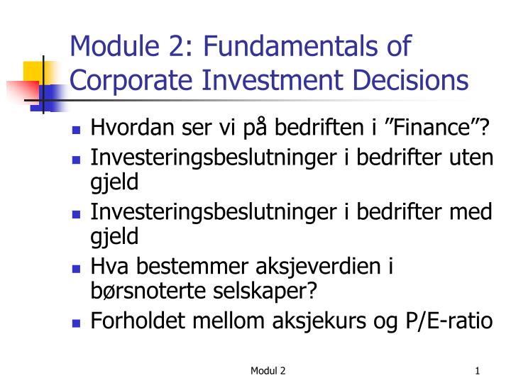 module 2 fundamentals of corporate investment decisions