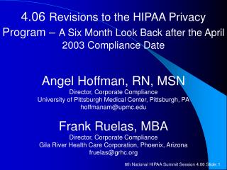 Angel Hoffman, RN, MSN Director, Corporate Compliance