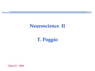 Neuroscience II T. Poggio