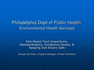 Philadelphia Dept of Public Health- Environmental Health Services