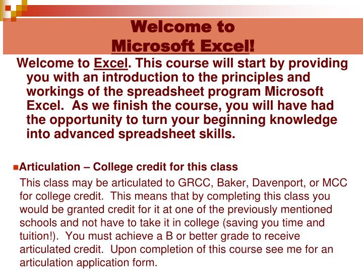 welcome to microsoft excel