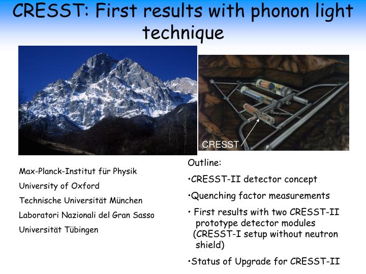 cresst first results with phonon light technique