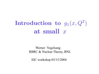 Werner Vogelsang RBRC &amp; Nuclear Theory, BNL EIC workshop 03/15/2004