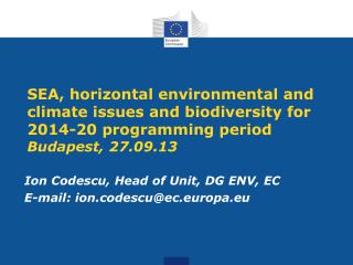 Ion Codescu, Head of Unit, DG ENV, EC E-mail: ion.codescu@ec.europa.eu