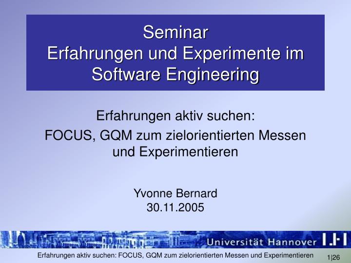 seminar erfahrungen und experimente im software engineering