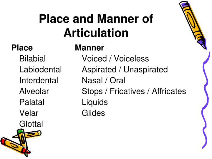 place and manner of articulation