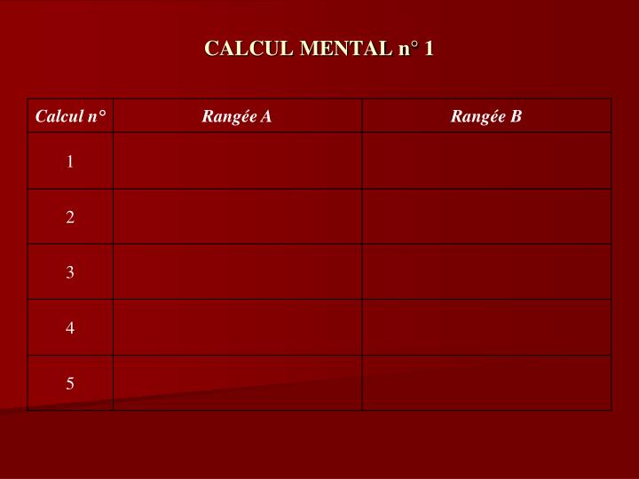 calcul mental n 1