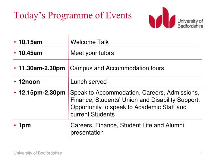 today s programme of events