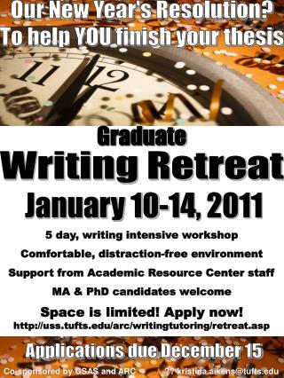 5 day, writing intensive workshop Comfortable, distraction-free environment