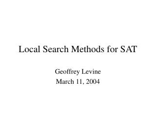 Local Search Methods for SAT
