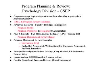 Program Planning &amp; Review: Psychology Division - GSEP