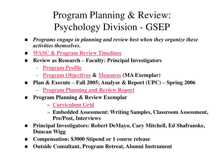 program planning review psychology division gsep