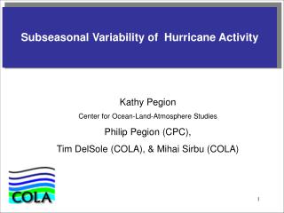 Subseasonal Variability of Hurricane Activity