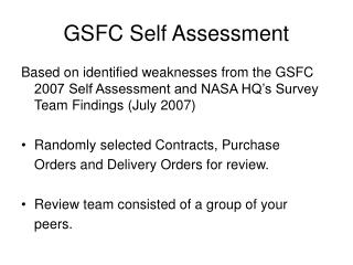 GSFC Self Assessment