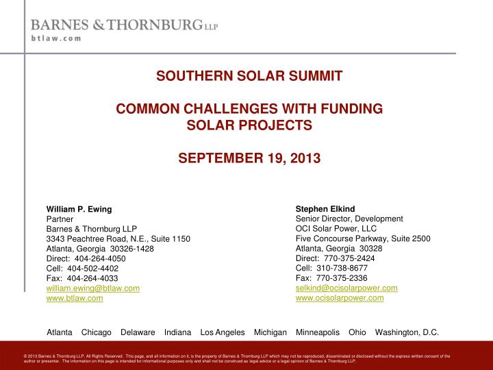 southern solar summit common challenges with funding solar projects september 19 2013